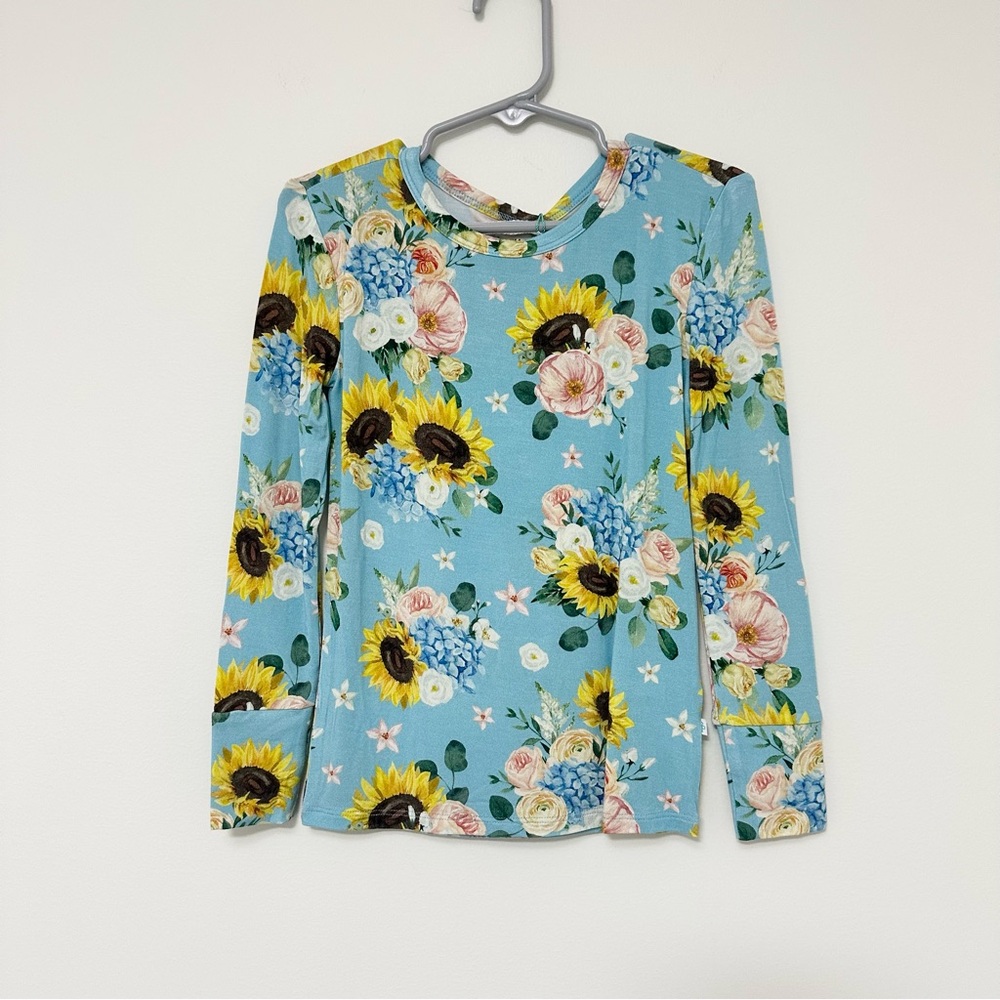 NWT Posh Peanut Blue Multi-Floral Sunflower Long Sleeve Top Size 5T Turquoise